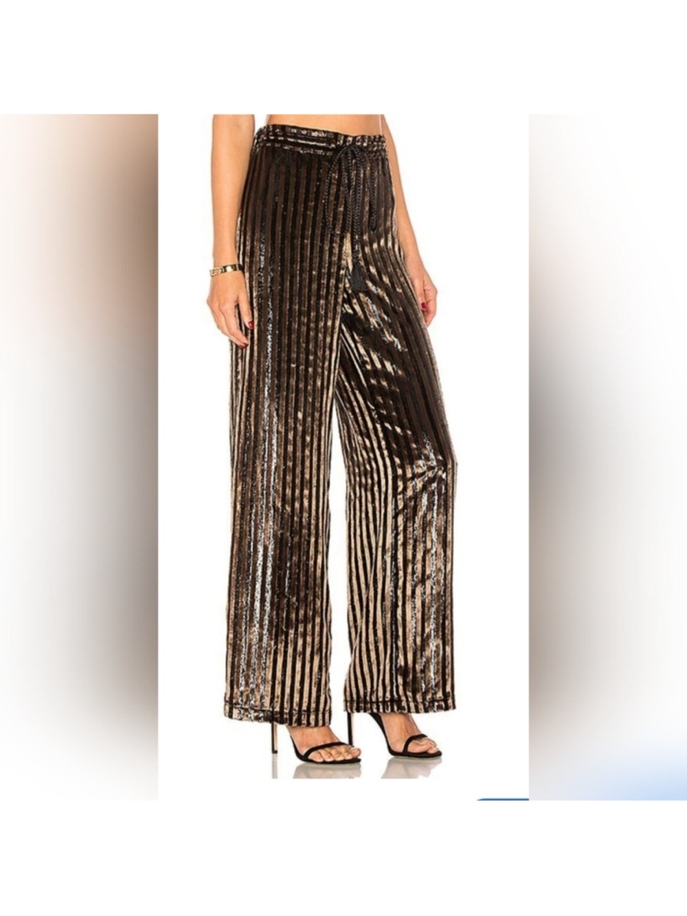 Metallic Black Velvet and Gold Sequin Wide-Leg Pants